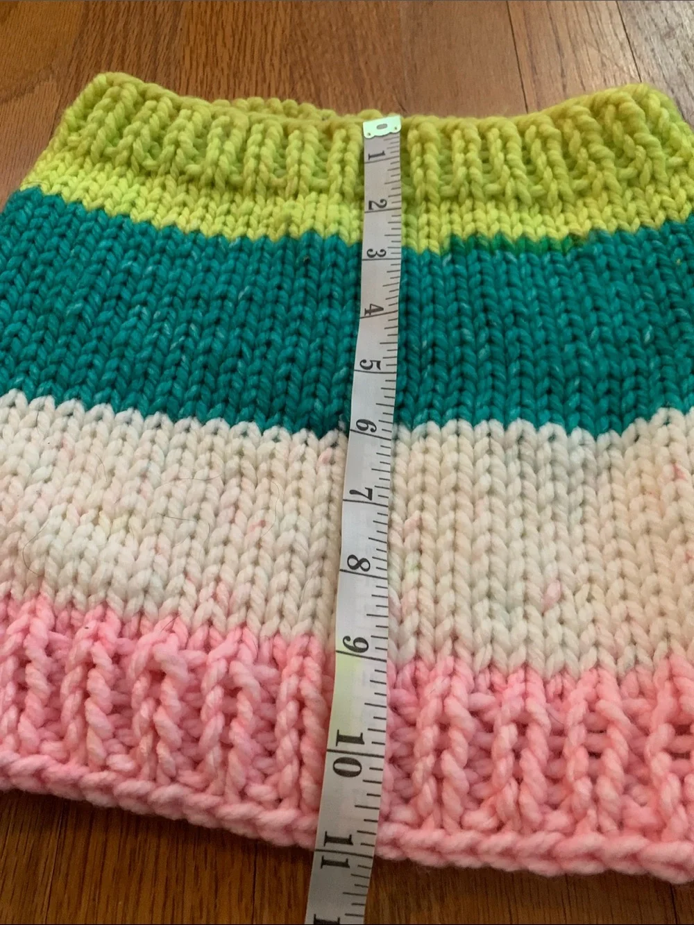 Striped Hand Knit Neck Warmer - Pink, White, Teal & Lime